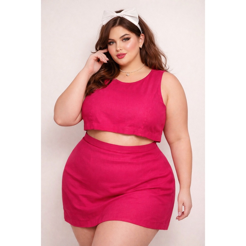 Banana Republic Plus‎ Size18 Pink Linen Blend Two Piece Skirt Set Valentine Chic